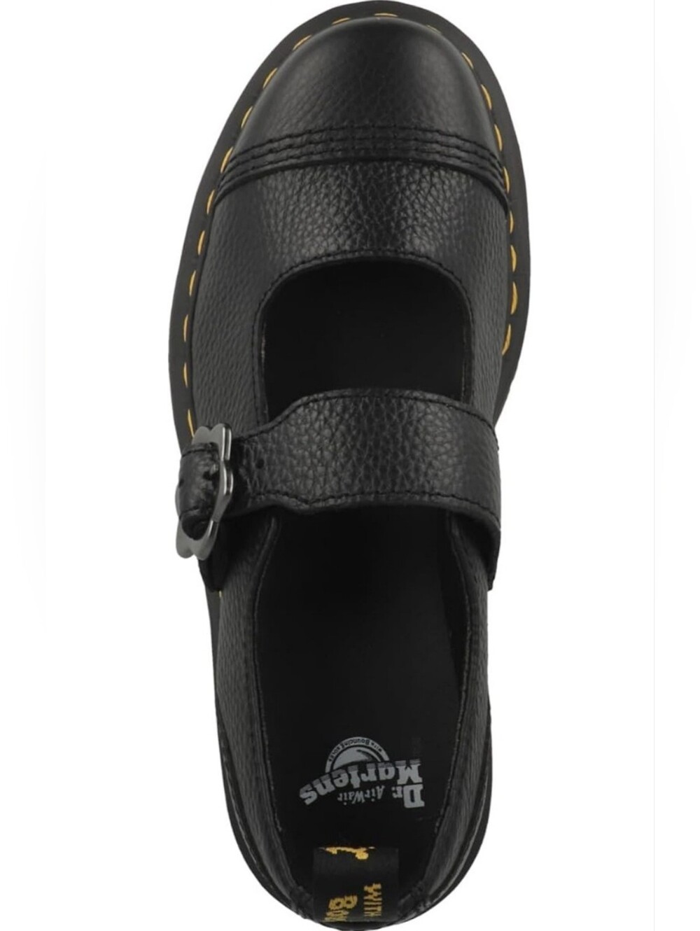 Dr. Martens Black Addina Flower Mary Jane Platform Shoes with Yellow Stitching - Picture 7 of 8